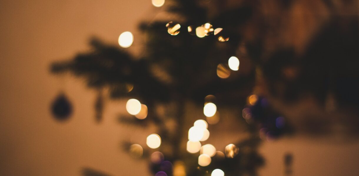 A Christmas tree with twinkling fairy lights