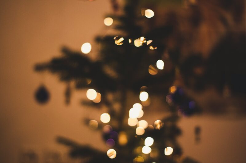 A Christmas tree with twinkling fairy lights